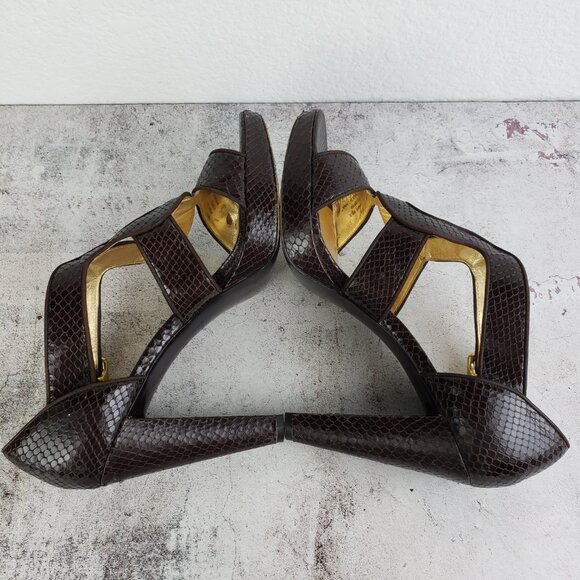 Coach Ivanah Python Sandals Heels Leather Snakeskin Chestnut size 9.5B - Picture 10 of 15